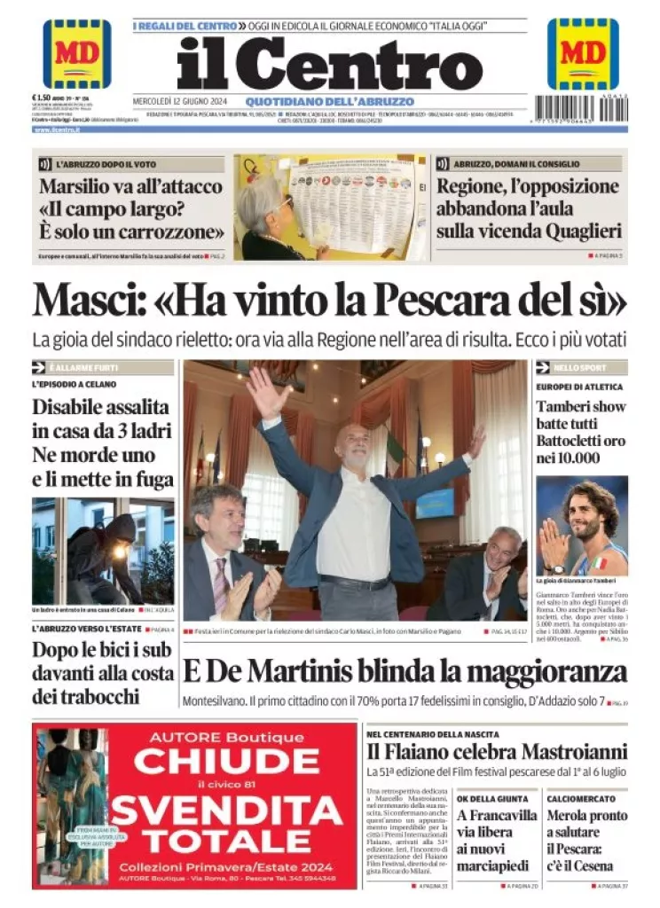 Prima-pagina-il centro-oggi-edizione-del-2024-06-12